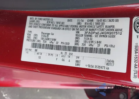 2016 Ford Fiesta Se из США, поврежденный, VIN 3FADP4EJ4GM207512